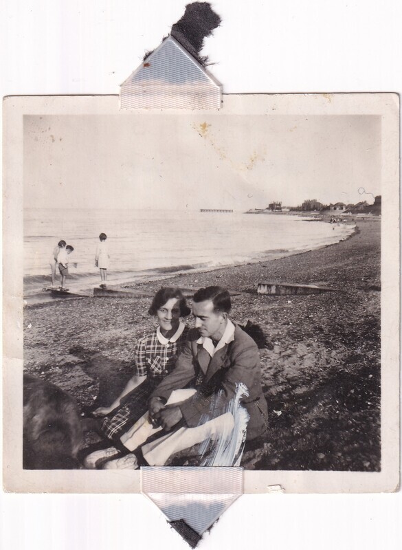 W.I. (Bill) Hann and Mrs. Packer at the beach, front