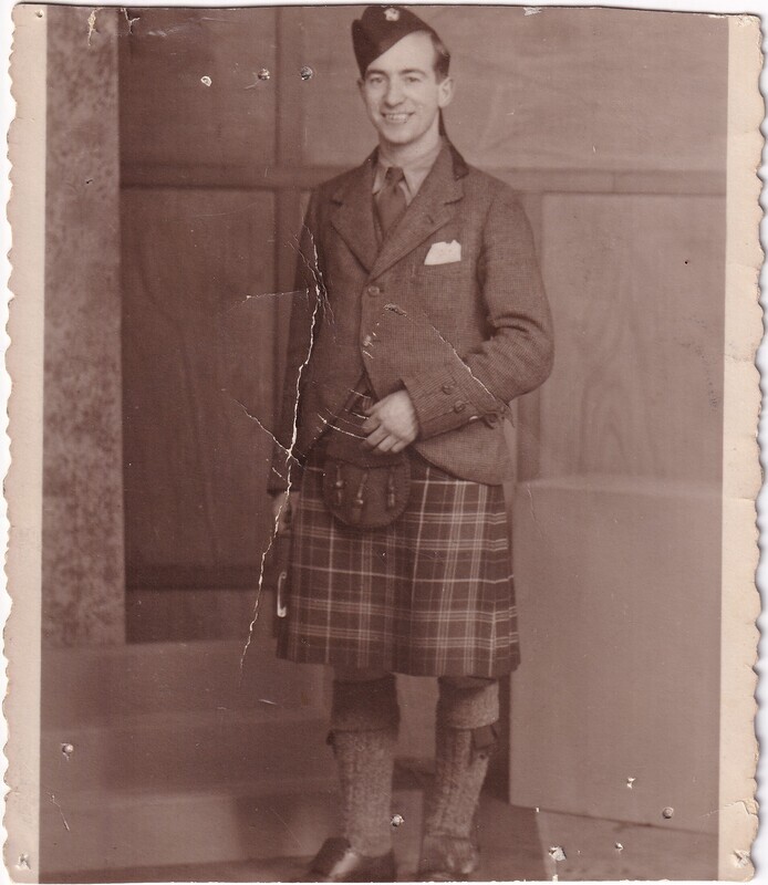 W.I. (Bill) Hann wearing a kilt, front