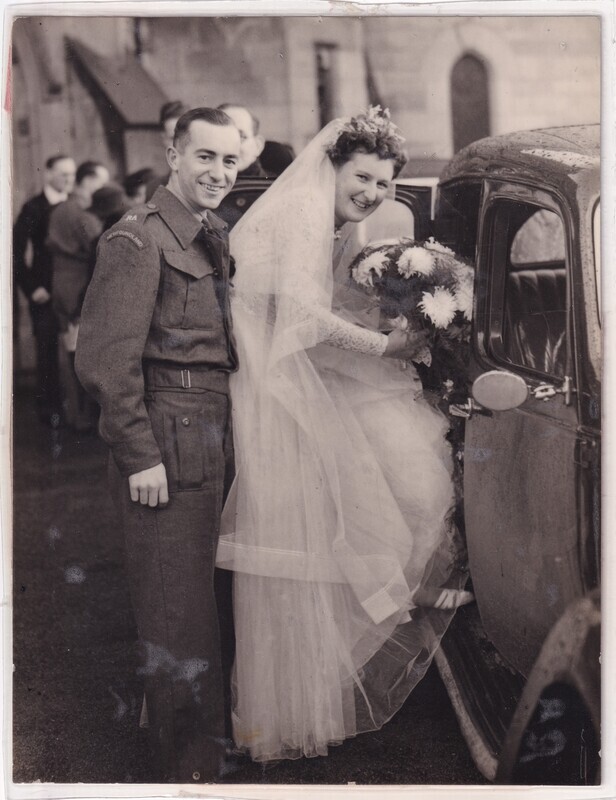 W.I. (Bill) Hann and Mary Mann at their wedding, front