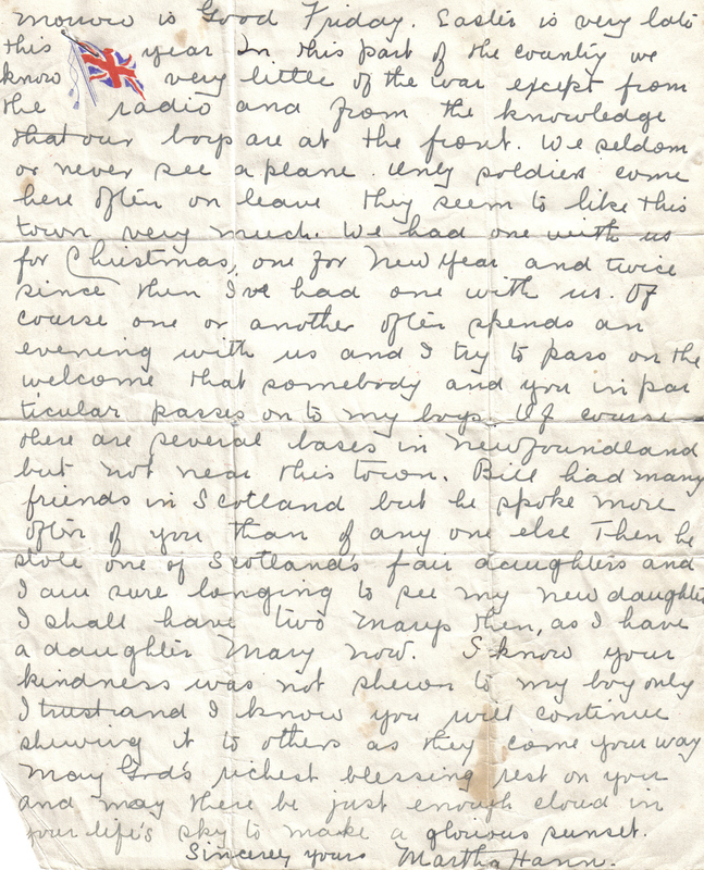 Letter from Martha Hann to Mrs. Allen, back