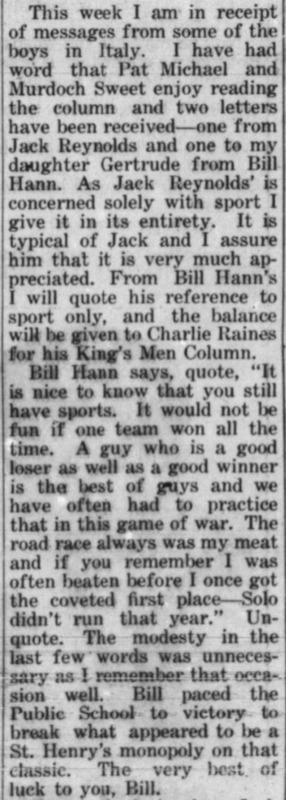 A newspaper clipping from the "J.J.A.M's. Sports New" column in the June 3, 1944 issue of the Western Star