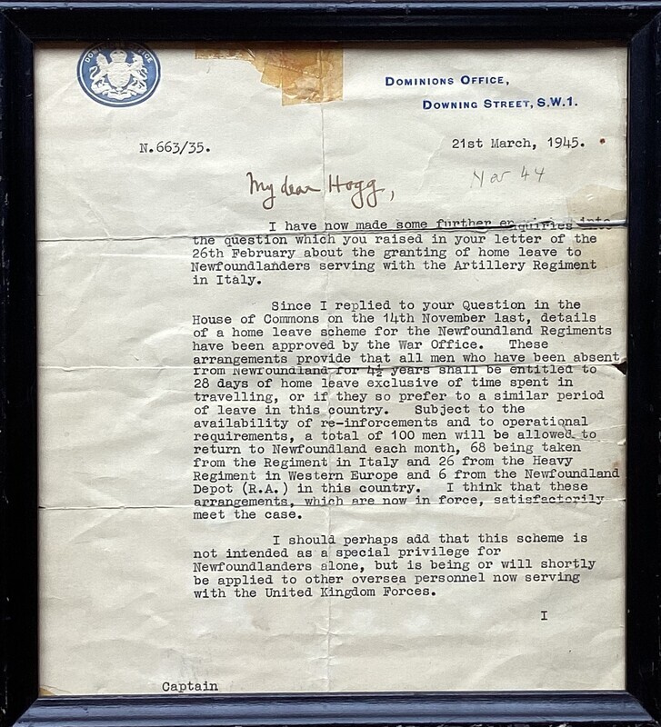 Letter from Paul Emrys Evans to Quintin Hogg, front