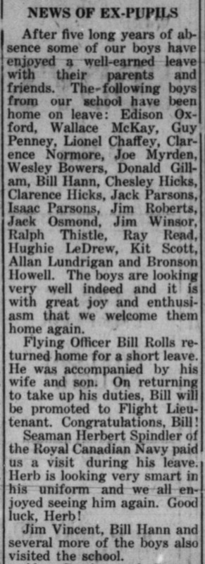 A newspaper clipping from the "Corner Brook Public School News" column in the May 26, 1945, issue of the Western Star