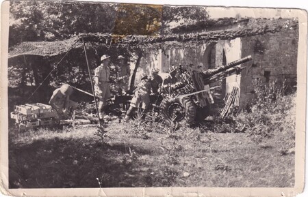 A photo of Newfoundland gun crew ["B" Troop of "Peter" Battery, 166th Field Regiment, firing near Tunis, Tunisia]