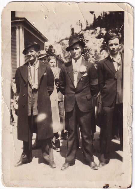 A photo of a group of Corner Brook volunteers waiting to depart by train for Port aux Basques